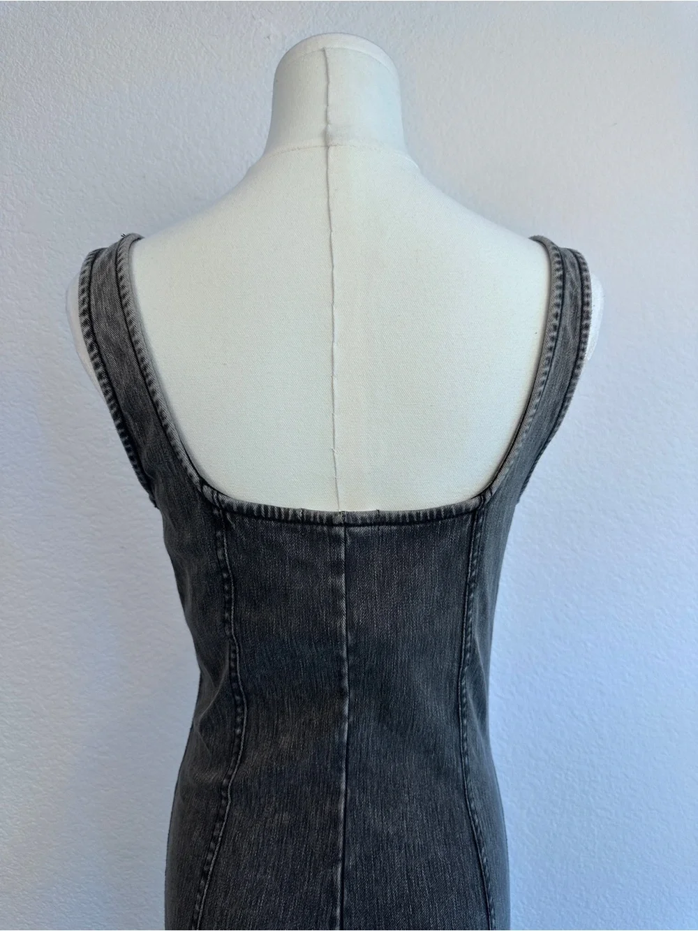 Good American Washed Black Stretch Denim Maxi Dress Size M